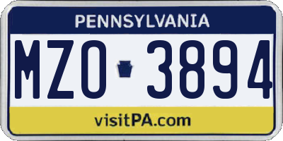 PA license plate MZO3894