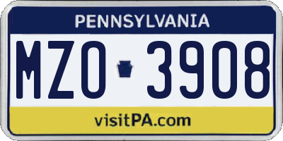 PA license plate MZO3908