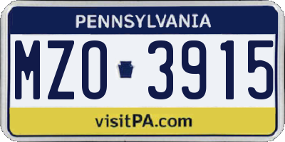 PA license plate MZO3915