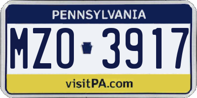 PA license plate MZO3917