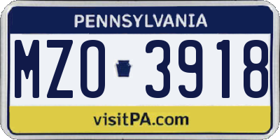 PA license plate MZO3918