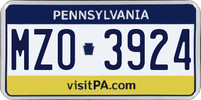 PA license plate MZO3924