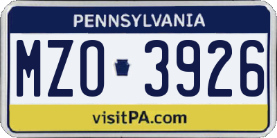 PA license plate MZO3926