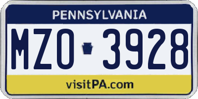 PA license plate MZO3928
