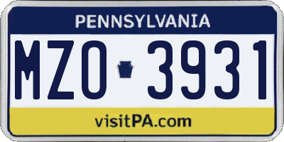 PA license plate MZO3931