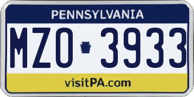PA license plate MZO3933