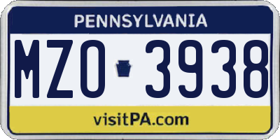 PA license plate MZO3938