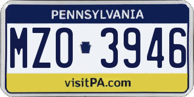 PA license plate MZO3946