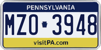 PA license plate MZO3948