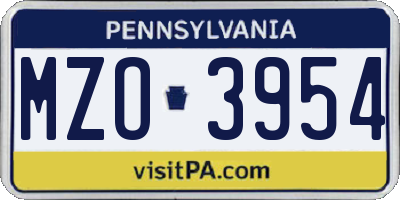 PA license plate MZO3954