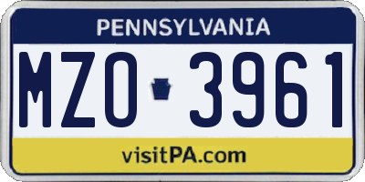 PA license plate MZO3961