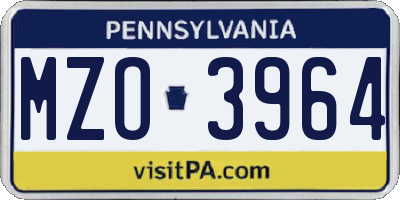 PA license plate MZO3964