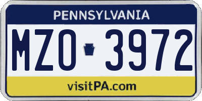 PA license plate MZO3972