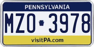 PA license plate MZO3978