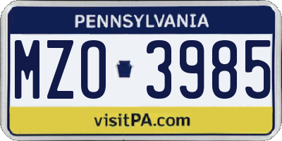 PA license plate MZO3985
