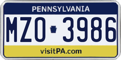PA license plate MZO3986