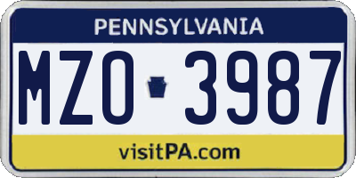 PA license plate MZO3987