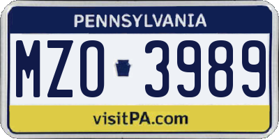 PA license plate MZO3989