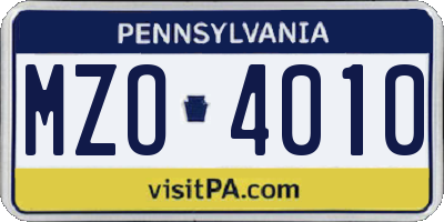 PA license plate MZO4010