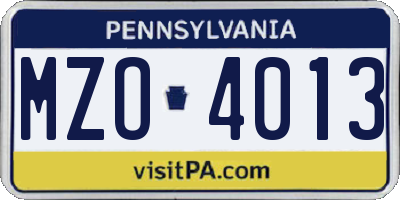 PA license plate MZO4013
