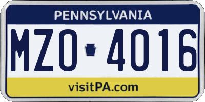 PA license plate MZO4016