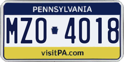 PA license plate MZO4018