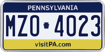 PA license plate MZO4023
