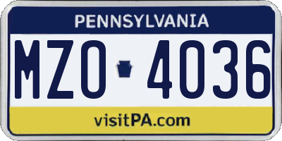 PA license plate MZO4036