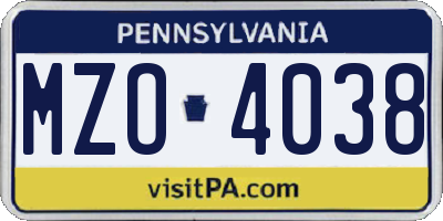 PA license plate MZO4038