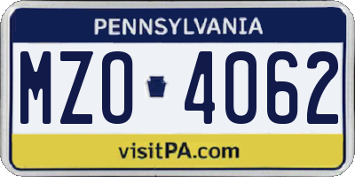 PA license plate MZO4062