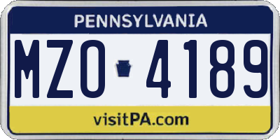 PA license plate MZO4189