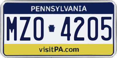 PA license plate MZO4205