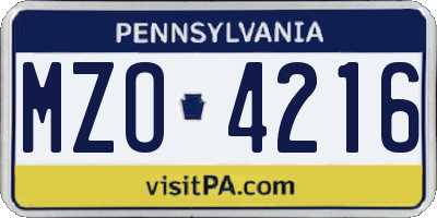 PA license plate MZO4216