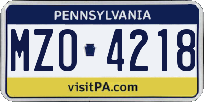 PA license plate MZO4218