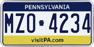 PA license plate MZO4234