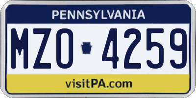 PA license plate MZO4259