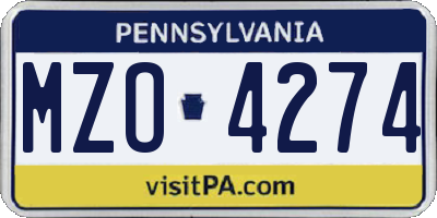 PA license plate MZO4274