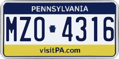 PA license plate MZO4316