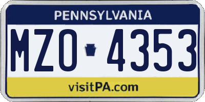PA license plate MZO4353