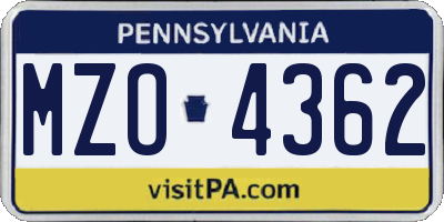 PA license plate MZO4362