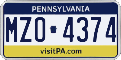 PA license plate MZO4374
