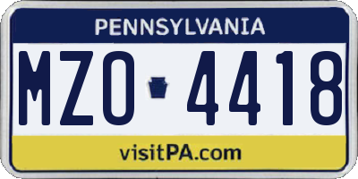 PA license plate MZO4418
