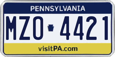PA license plate MZO4421