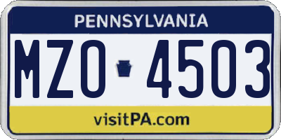 PA license plate MZO4503