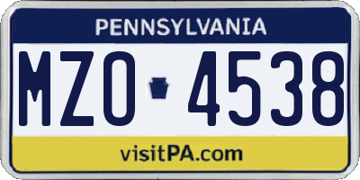 PA license plate MZO4538