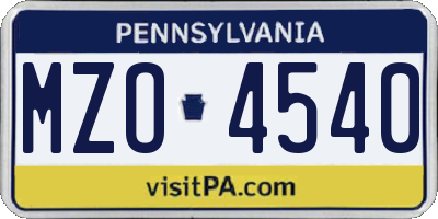 PA license plate MZO4540