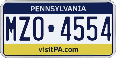 PA license plate MZO4554