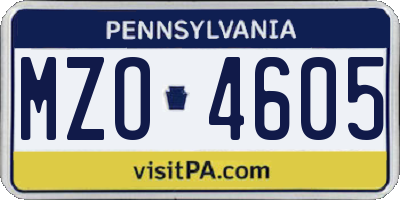PA license plate MZO4605