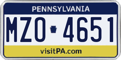 PA license plate MZO4651