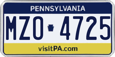 PA license plate MZO4725
